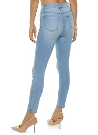 Womens WAX Stretch Distressed High Rise Jeans, Blue, Size L