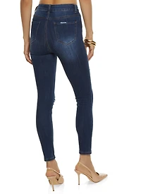 Womens WAX Stretch Distressed High Rise Jeans, Blue,