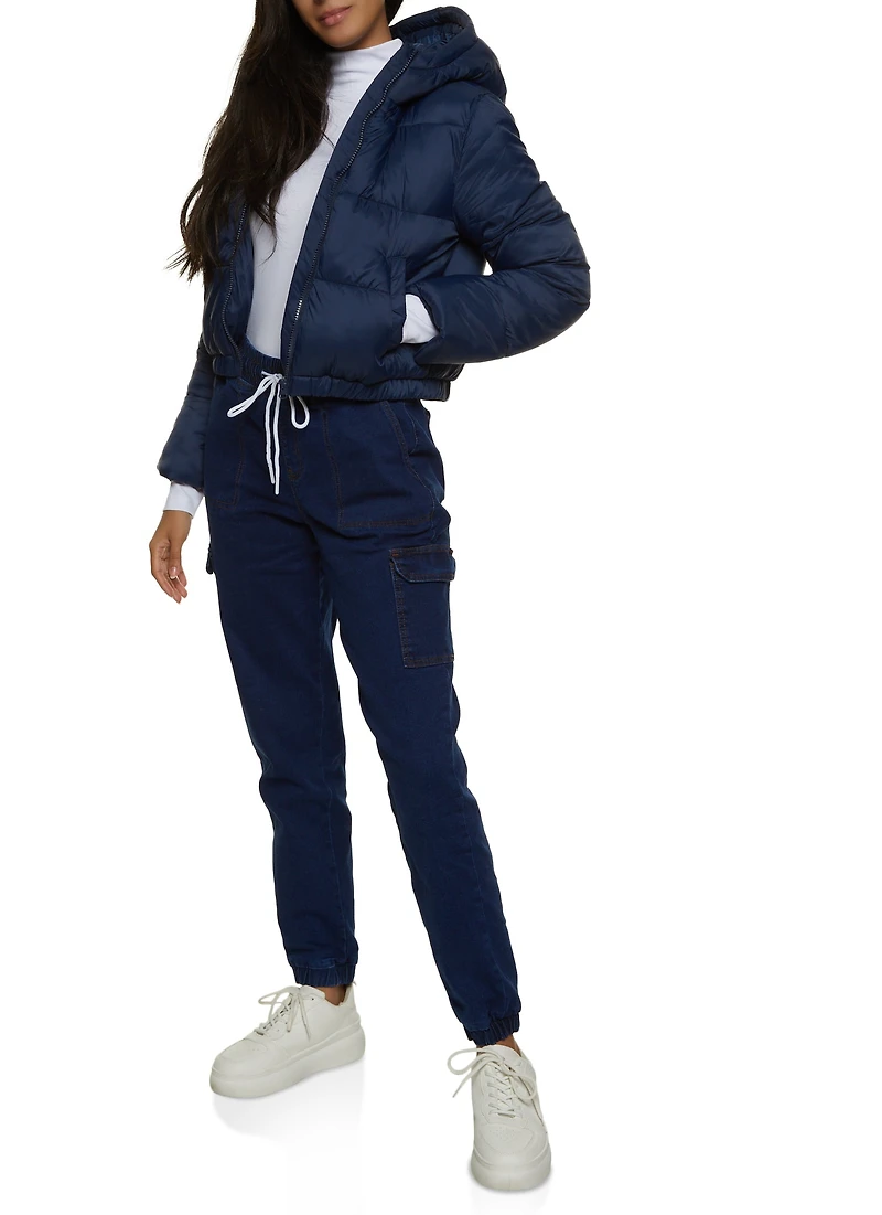 Womens WAX Denim Joggers, Blue, Size M