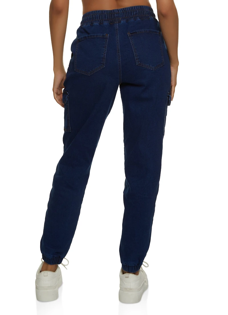 Womens WAX Denim Joggers, Blue, Size M