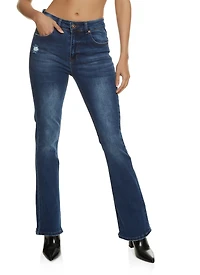 Womens WAX Whiskered High Waist Boot Cut Jeans, Blue, Size 3