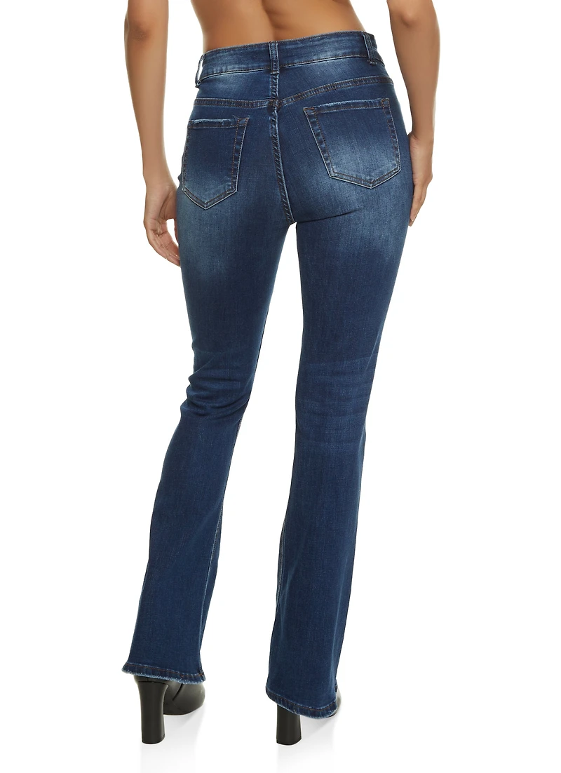 Womens WAX Whiskered High Waist Boot Cut Jeans, Blue, Size 3