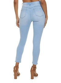Womens WAX Solid High Waisted Skinny Jeans, Blue,