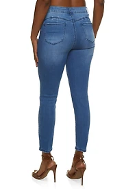 Womens WAX Solid High Waisted Skinny Jeans, Blue,