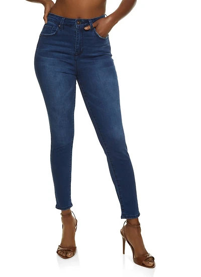 Womens WAX Solid High Waisted Skinny Jeans, Blue,