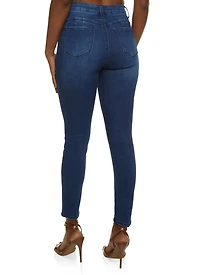 Womens WAX Solid High Waisted Skinny Jeans, Blue,