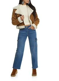 Womens WAX Wide Leg Flap Pocket Cargo Jeans, Blue, Size 0