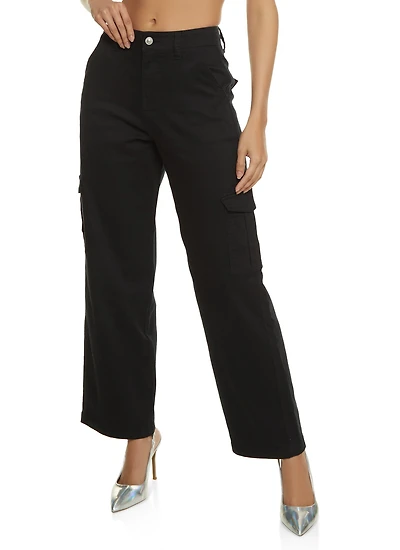 Womens Twill Wide Leg Cargo Pants,