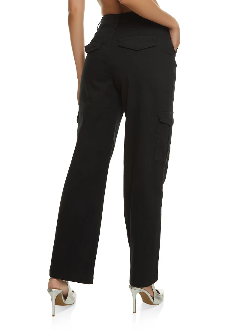 Womens Twill Wide Leg Cargo Pants,