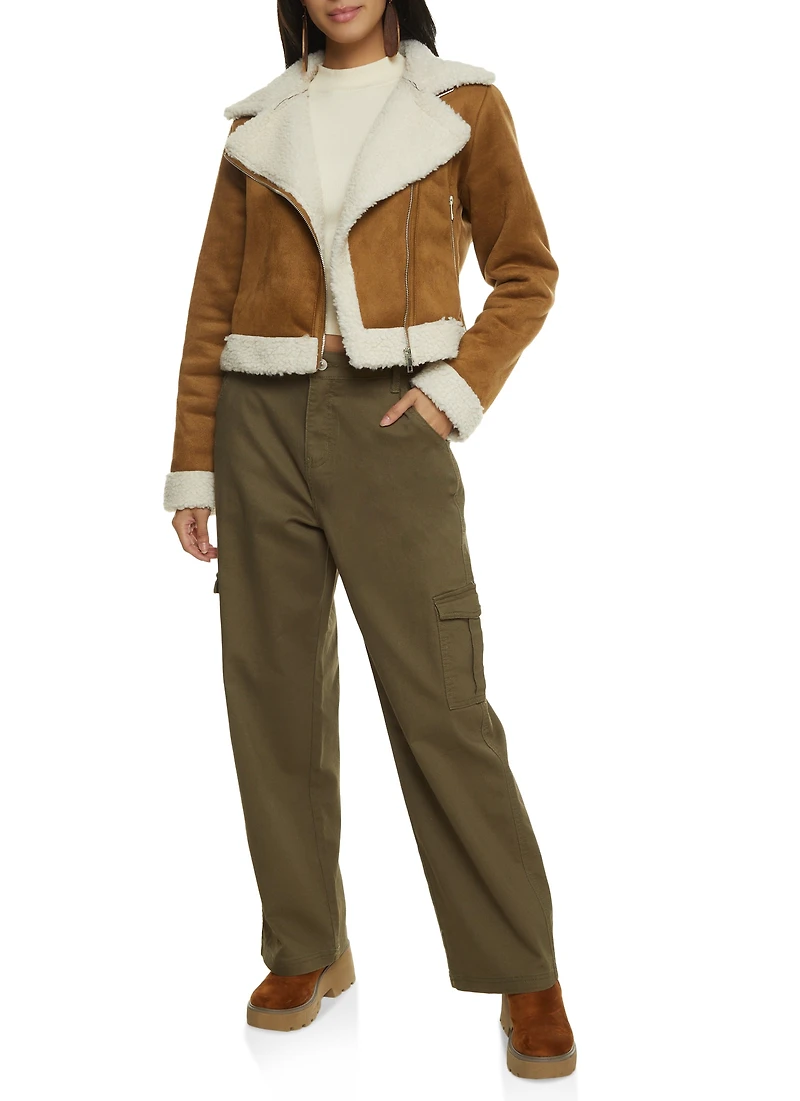 Twill Wide Leg Cargo Pants