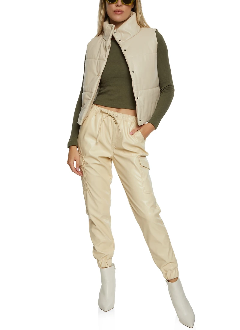 Faux Leather High Waist Cargo Pocket Joggers