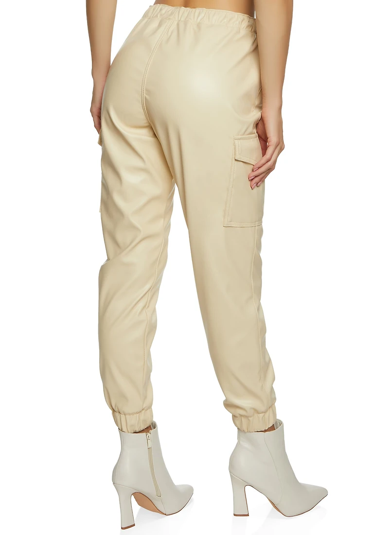 Faux Leather High Waist Cargo Pocket Joggers