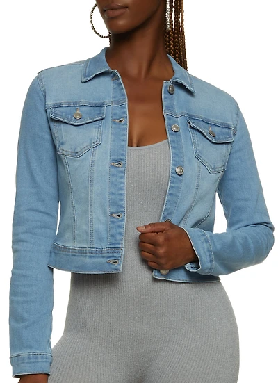 Womens WAX Long Sleeve Denim Jacket, M