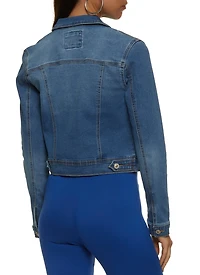 Womens WAX Long Sleeve Denim Jacket, Blue,
