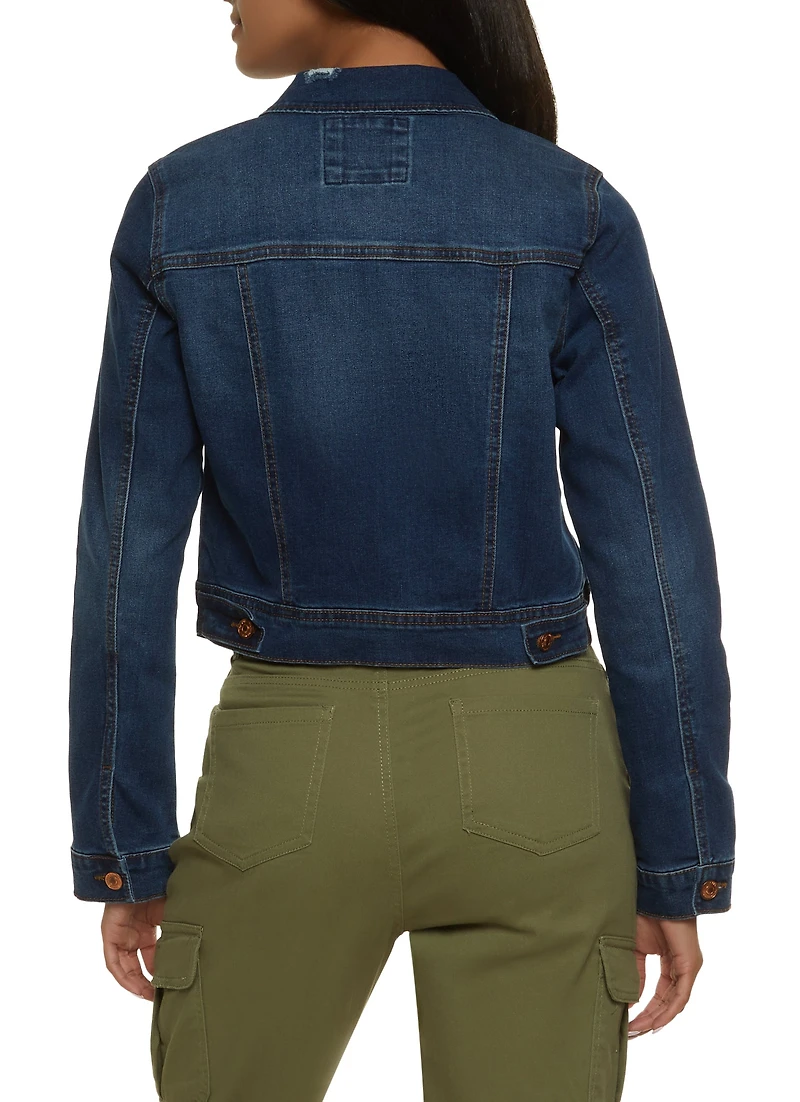 Womens WAX Distressed Denim Jacket, Blue,