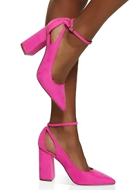Pointed Toe Ankle Strap Block Heel Pumps