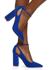 Pointed Toe Ankle Strap Block Heel Pumps
