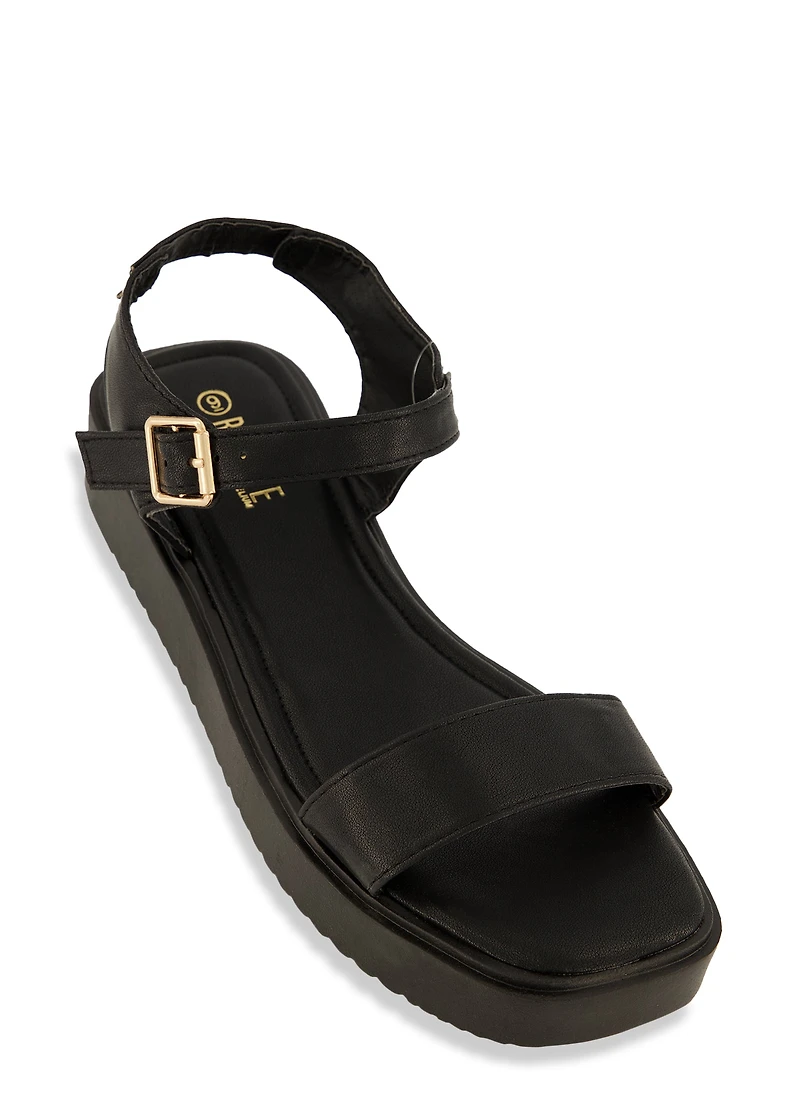 Solid Ankle Strap Flatform Sandals