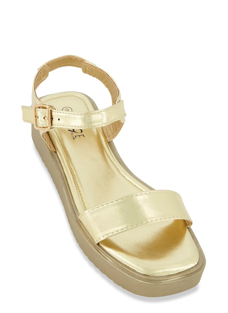 Solid Ankle Strap Flatform Sandals