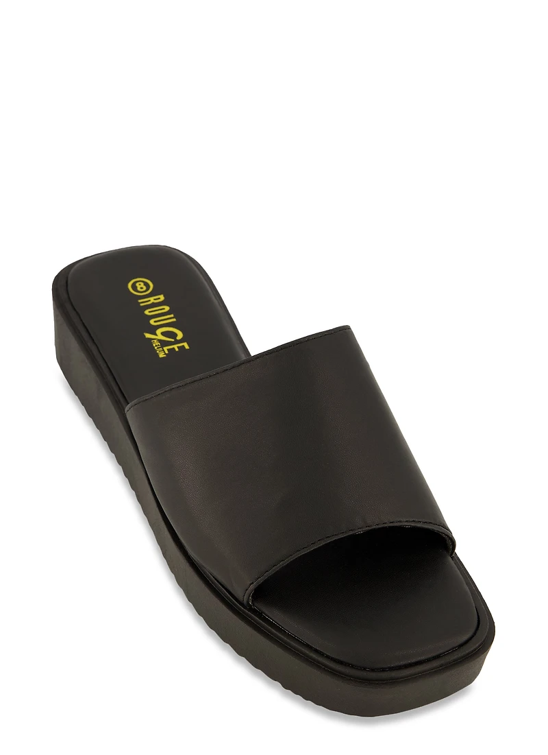 Solid Square Toe Platform Slide Sandals