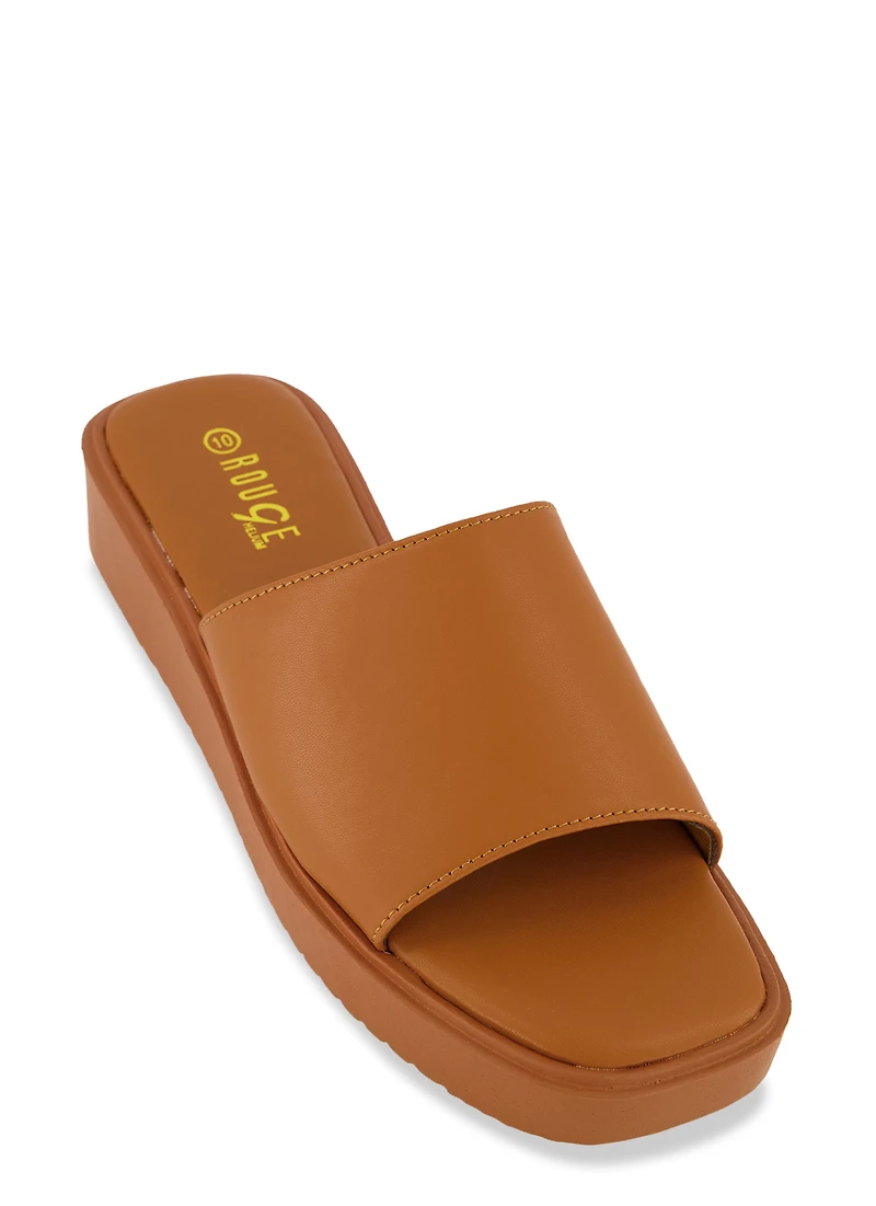 Solid Square Toe Platform Slide Sandals