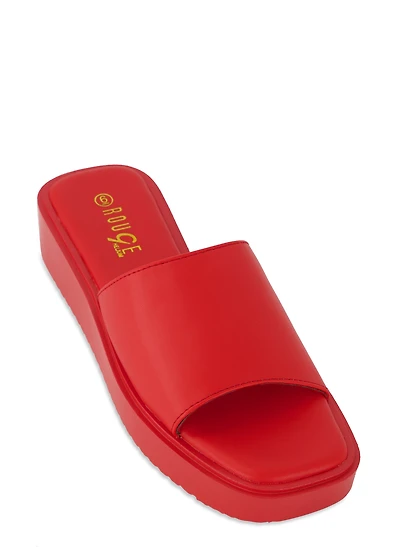 Solid Square Toe Platform Slide Sandals