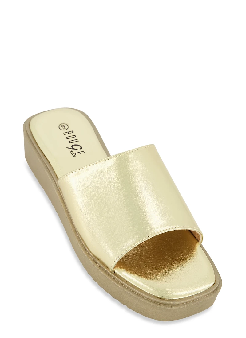 Solid Square Toe Platform Slide Sandals