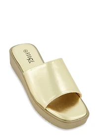 Solid Square Toe Platform Slide Sandals