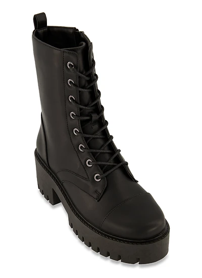 Lace Up Side Zip Platform Combat Boots