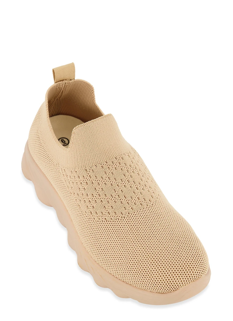 Textured Knit Pull Tab Slip On Sneakers