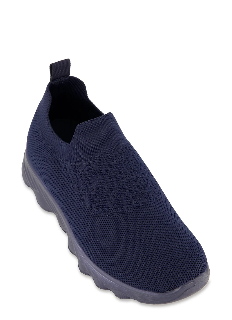Textured Knit Pull Tab Slip On Sneakers