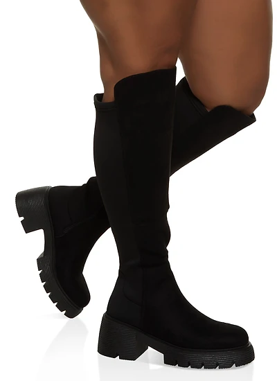 Elastic Back Wide Calf Platform Tall Boots
