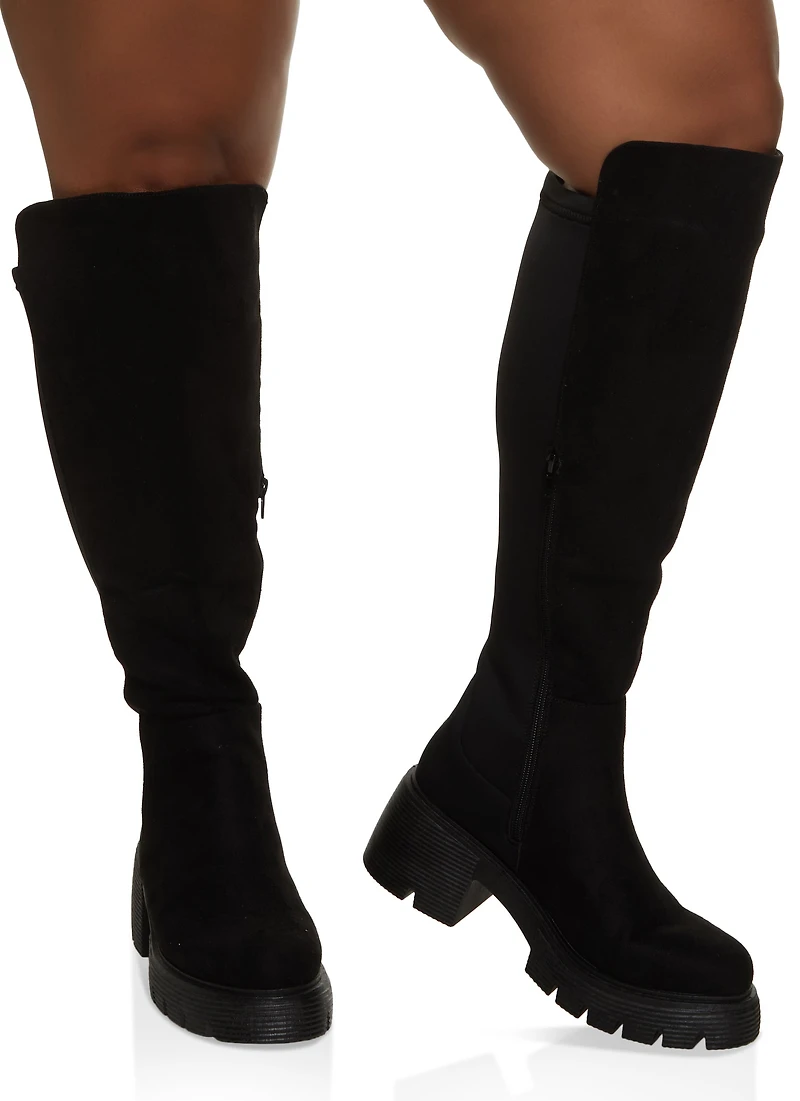 Elastic Back Wide Calf Platform Tall Boots