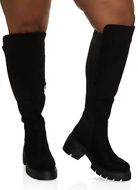 Elastic Back Wide Calf Platform Tall Boots