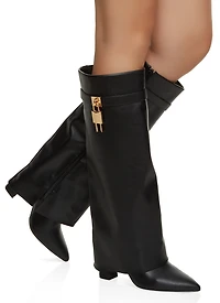 Lock Detail Fold Over Tall Boots