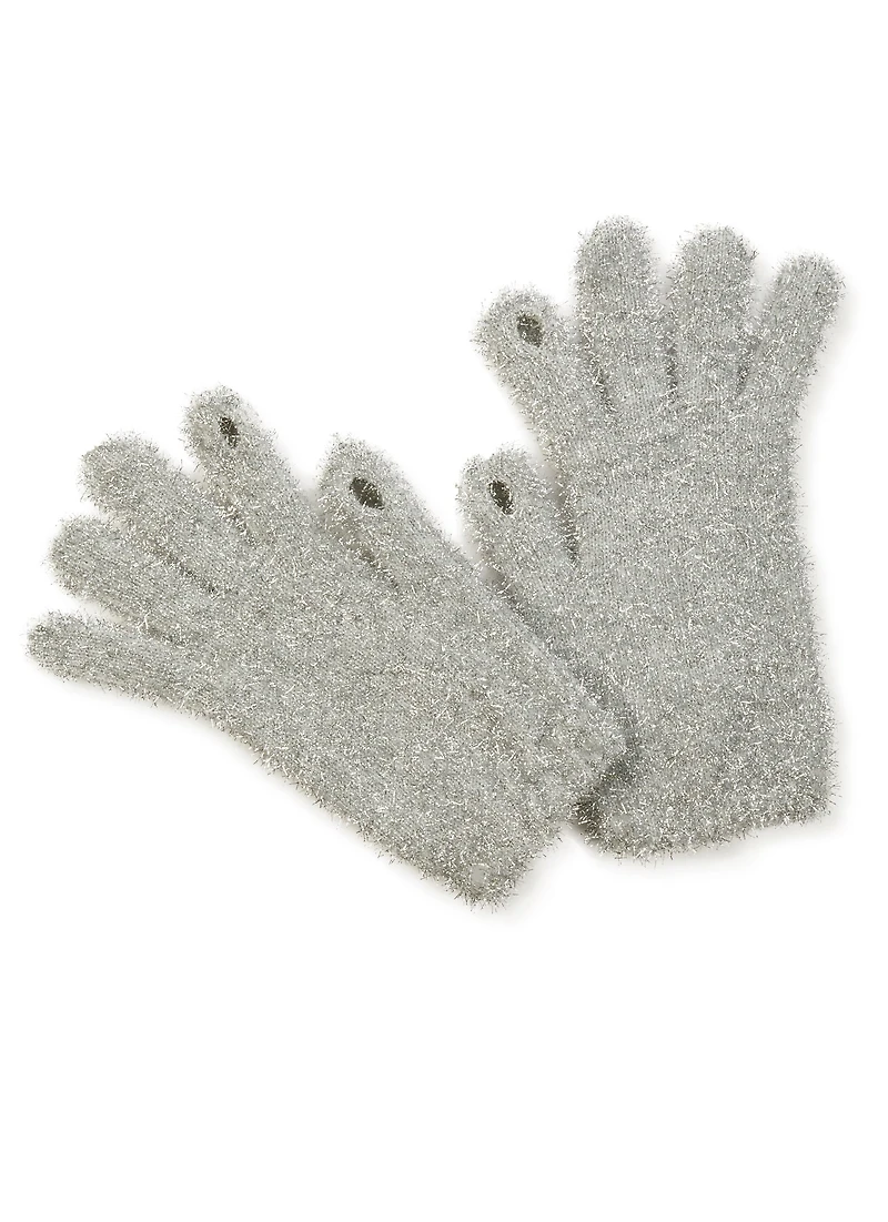 Womens Lurex Texting Gloves, Silver