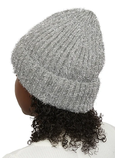 Womens Lurex Beanie, Grey