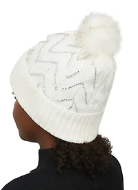 Textured Knit Sequin Pom Pom Beanie