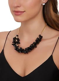 Crystal Teardrop Cluster Necklace and Stud Earrings