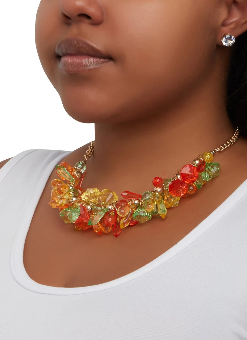 Crystal Teardrop Cluster Necklace and Stud Earrings