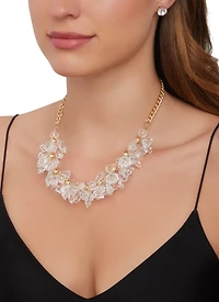 Crystal Teardrop Cluster Necklace and Stud Earrings