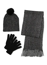 Lurex Scarf and Pom Pom Beanie with Gloves