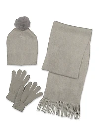 Lurex Scarf and Pom Pom Beanie with Gloves