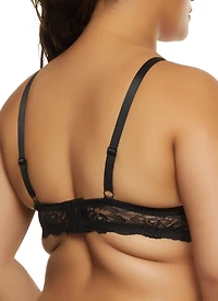 Womens Plus Size Scalloped Lace Plunge Bra, Black, Size 38D