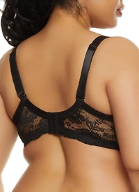 Womens Plus Size Lace Floral Patterned Plunge Bra, Black, Size 38DD
