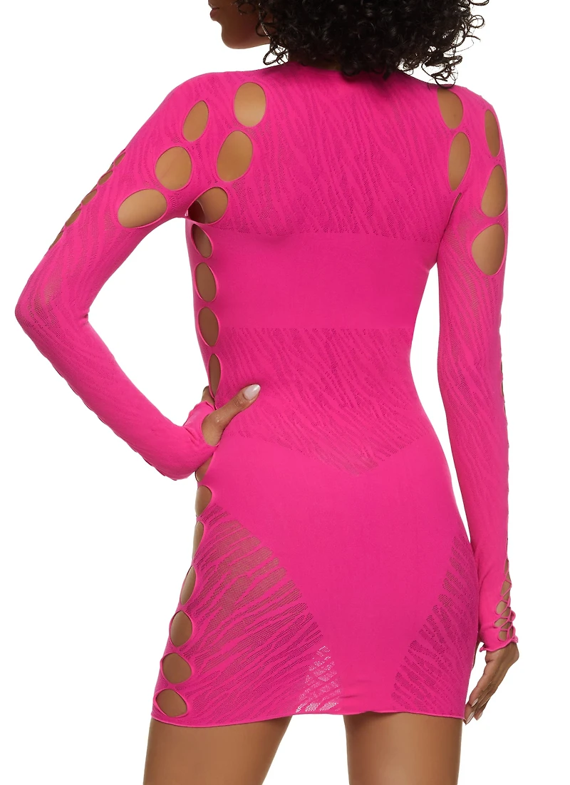 Womens Seamless Rhinestone Cut Out Mini Dress, Pink