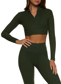 Cropped Rib Knit Zip Neck Sweater