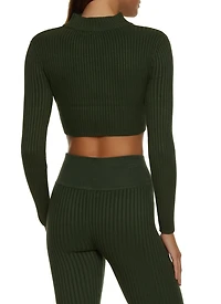 Cropped Rib Knit Zip Neck Sweater