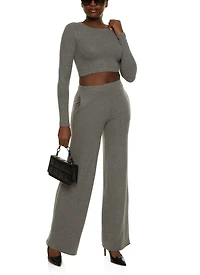 Womens Brushed Knit Crew Neck Crop Top, Grey, Size S