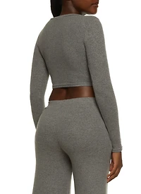 Womens Brushed Knit Crew Neck Crop Top, Grey, Size S